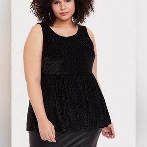 Torrid Size 3 Black Velvet Leopard Print Sleeveless Peplum Top